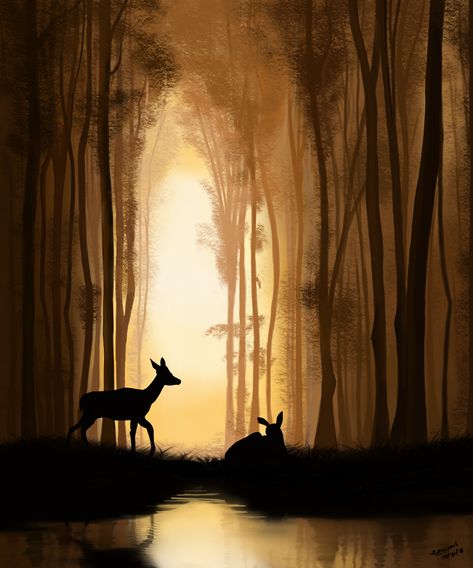 Deer In Forest, Coffee Art Painting, Africa Painting, Egypt Tattoo, Watercolor Paintings Nature, Deer Painting, Silhouette Painting, Deer Art, Canvas Painting Designs