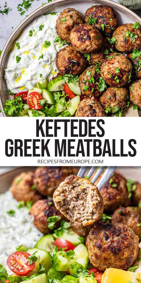 Want to make delicious Greek meatballs? Known as Keftedes, these seasoned meatballs are fried to perfection and make a great appetizer! Greek Beef Meatballs, Greek Beef Recipes, Greek Meatballs Recipe, Greek Night, Lamb Meatballs Greek, Meatball Appetizer Recipe, Greek Recipe, Greek Appetizers, Greek Dinners