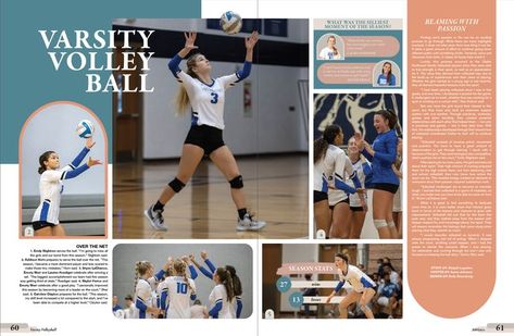 Yearbook Sports Spreads, Jostens Yearbook, Yearbook Covers Themes, Yearbook Design Layout, Senior Scrapbook Ideas, Yearbook Template, Yearbook Class, Volleyball Photography, Yearbook Spreads