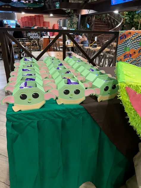 Grogu Party Favors, Baby Yoda Centerpieces, Grogu Birthday Party, Baby Yoda Party, Yoda Birthday, Yoda Party, Outdoor Birthday, 9th Birthday, 7th Birthday