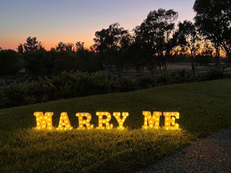 Outdoor Fall Proposal Ideas, Marry Me Signs Proposal, Marry Me Letters, Fall Proposal Ideas, Marry Me Sign, Engagement Decor, People Can Change, Light Up Letters, Twin Souls