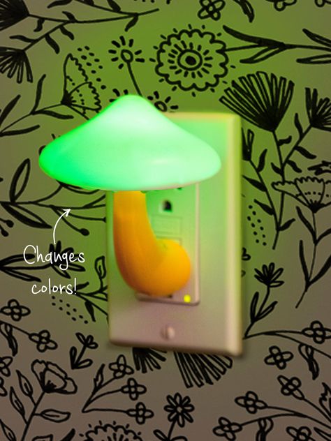 Mushroom Nightlight, Yellow Mushroom, Wooden Wall Hooks, Boho Shower Curtain, Led Color Changing Lights, Rainbow Light, Color Changing Lights, Color Changing Led, Dark Room