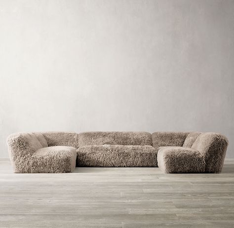 Yeti Sheepskin U-Sofa Sectional Furniture Exhibition, Home Theater Room, Rh Rugs, Rh Modern, Ski House, Tiny House Kitchen, Furniture Sofas, Theater Room, Furniture Vanity