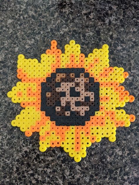 I made this Sunflower perler bead art! #art #create #diy #sunflower #crafts Perler Sunflower, Sunflower Perler Bead, Sunflower Perler Bead Patterns, Sunflower Pixel Art, Diy Sunflower, Sunflower Crafts, Small Sunflower, Perler Ideas, Hamma Beads