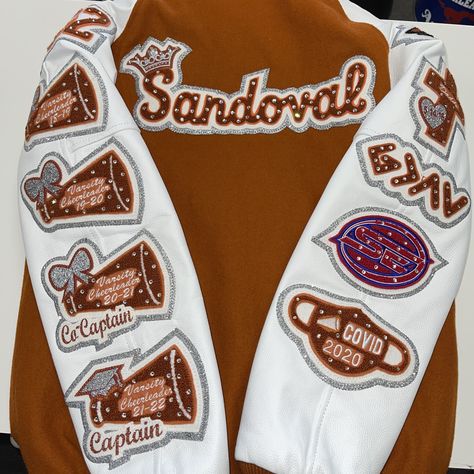 Follow us on IG @somethingstocheerabout to place your order we ship! Cheer letterman jacket rhinestones cheer Letter Jackets Ideas High Schools, Cheer Captain Letterman Jacket, Letterman Jacket Bible Verse, Letterman Jacket Cheerleader, Varsity Jacket Custom, Cheerleading Letterman Jackets, Highschool Varsity Jacket, Highschool Letterman Jacket, Bedazzled Letterman Jacket