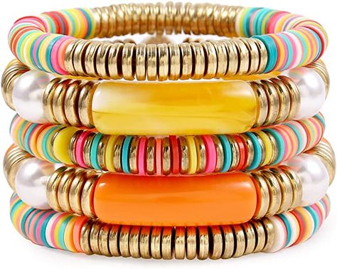 Bamboo Tube Bangles Bracelet Chunky Curved Stacking Clear Acrylic Colorful Beads Stretchable Friendship Gold Bracelets Gifts For Bestfriends, Couple, Family Members, Siblings, Sister, Lover Precious Stones Bracelet, Colorful Bead Bracelets, Surfer Bracelets, Free People Jewelry, Bracelets Set, Gemstone Beaded Bracelets, Polymer Clay Beads, Tube Beads, Nature Bracelets