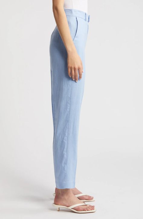 MANGO Straight Leg Linen Pants | Nordstrom Pastel Blue, Linen Pants, Straight Leg Pants, Welt Pockets, Fashion Pants, Warm Weather, Piping, Leg Pants, Top Brands