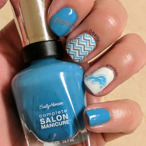 Nail art, Nail Stamping,  Lions, football, manicure, chevrons, Sally Hansen, Lina, Detroit Detroit Lions Nail Designs, Football Manicure, Detroit Lions Nails, Lions Nails, Lion Nail Art, Football Nail Designs, Lion Nails, Shellac Nail Colors, Football Nails