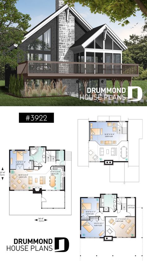 Mezzanine House Design Floor Plan, Chalet Plan Architecture, Chalet Design Architecture Plan, Chalet Design Plan, Small Stilt House, Nordic House Plans, House With Mezzanine, Chalet Plan, Chalet Plans