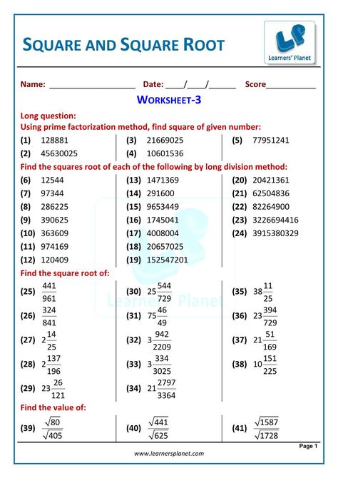 Square Roots Of 1 To 100, Long Division Method, Square Root Worksheet Class 8, Square Root Math, Estimating Square Roots, Math Tricks Square Root, Prime Factorization, 5th Grade Worksheets, Teaching Math Strategies