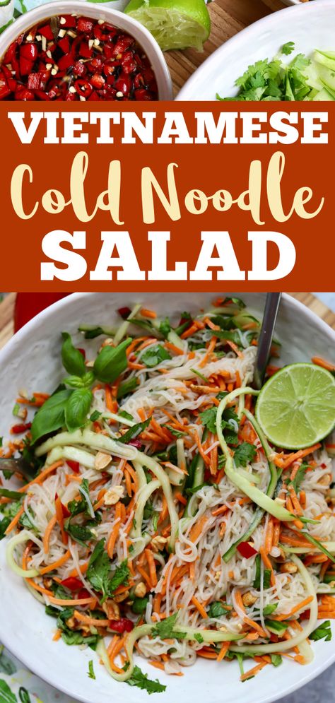 Vietnamese Cold Noodles, Vietnamese Cold Noodle Salad, Pasta Noodle Salad Recipes, Japanese Cold Salads, Spicy Noodle Salad Recipes, Fried Noodle Salad, Asian Noodle Salad Recipes Cold, Vietnamese Glass Noodle Salad, Vietnamese Rice Noodle Salad