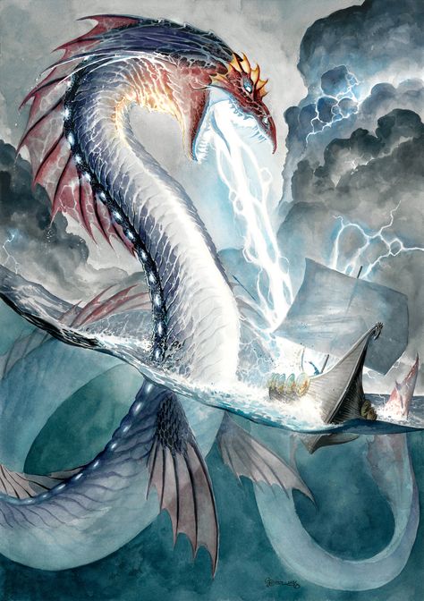 Lightning Serpent by DanielGovar lightning water dragon sea ocean lake boat ship… Monster Beast, Scifi Horror, Horror Design, Lake Monsters, Beast Creature, Sea Serpent, Water Dragon, Lake Boat, Fantasy Beasts