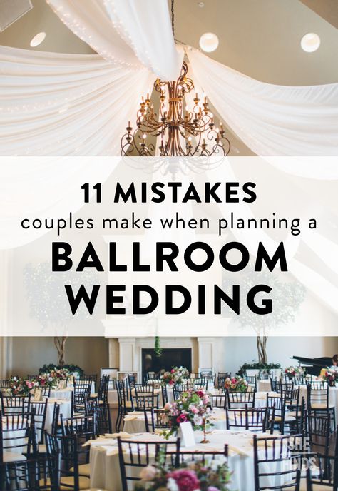 11 Mistakes Couples Make When Planning A Ballroom Wedding Ballroom Rustic Wedding, Ballroom Transformation Wedding, Ballroom Wedding Table Setting, Ballroom Wedding Venue Ideas, Banquet Style Wedding Reception, Wedding Ballroom Transformation, Wedding Reception Ballroom Decor, Rustic Ballroom Wedding Decor, Wedding In Ballroom