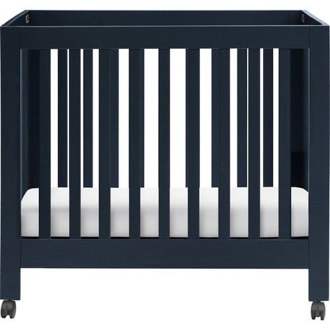 Origami Mini Crib, Navy - Babyletto Cribs & Bassinets | Maisonette Babyletto Crib, Modern Nursery Furniture, Nursery Nook, Crib Design, Black Nursery, Small Nurseries, Portable Crib, Adjustable Mattress, Mini Crib