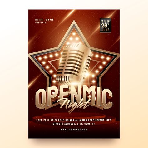 Free vector gradient open mic poster tem... | Free Vector #Freepik #freevector #handout #information #vertical-poster #mix Open Mic Poster, Talent Show Poster, Poster Template Free, Vector Gradient, Open Mic, Talent Show, File Free, Poster Template, Psd Files