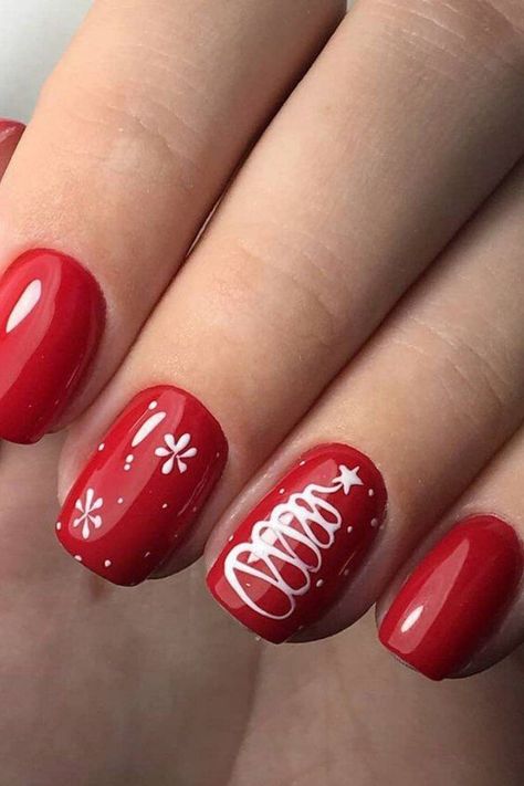 Small Snowflakes, Red Nail Art Designs, Red Nail Art, Red Christmas Nails, Manicure Nail Designs, Christmas Gel Nails, Christmas Nail Art Designs, Pretty Nail Art Designs, Christmas Nails Acrylic