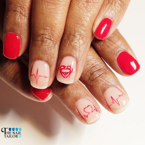 Chd Nail Designs, Heart Beat Nail Designs, Phlebotomist Nails, Chd Awareness Nails, Nurse Nail Designs, Ems Nails, Medical Nails, Mother’s Day Nails, Chd Mom