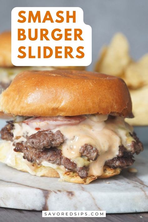 These Smash Burger Sliders Are Perfect So Fun to Eat - Savored Sips Smash Burger Sliders, Classic Burger, Smash Burgers, Italian Drinks, Flat Pan, Christmas Appetizers Party, Burger Press, Burger Sliders, Bar Food