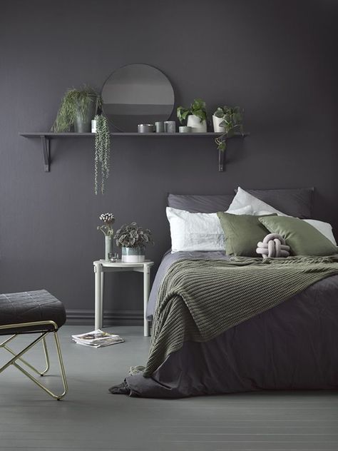 The 6th wall – floors | Habitat by Resene Charcoal Grey Bedrooms, Grey Room Ideas Bedroom, Grey Green Bedrooms, Grey Bedroom Design, Gray Bedroom Walls, Grey Bedroom Decor, Sage Green Bedroom, Grey Room, Gray Bedroom