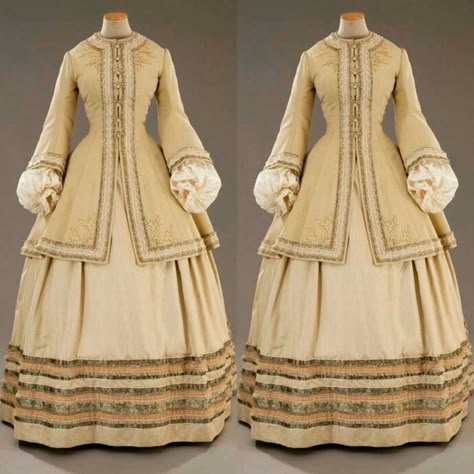 Late Victorian Day Dress, Historically Accurate Victorian Dress, Early 1800s Fashion, Mid 1800s Fashion, Luxury Historical Victorian Dress With Ruffles, Historical Victorian Dress With Long Sleeve Ruffles, Historical Victorian Dress With Buttons, 19th Century Clothing, Hoop Skirt