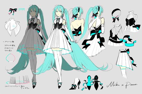 Miku symphony 2018 Hatsune Miku Outfits, Piano Design, Vocaloid Characters, Fashion Design Drawings, 영감을 주는 캐릭터, Different Outfits, Character Design References, Character Outfits, An Anime