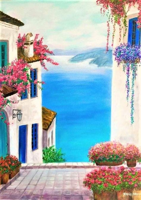 olasz országba mindenki mennyen el Painting Tutorials Acrylic, Painting Inspiration Acrylic, Mini Canvas Painting Ideas, Art Ideas For Beginners, Nature Sketchbook, Canvas Art Ideas, Canvas Painting Ideas For Beginners, Greece Painting, Greek Paintings