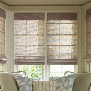 Levolor Roman Shades: Tweed Rattan and Lemongrass Weaves - contemporary - roman blinds - Blindsgalore Matchstick Blinds, Bay Window Treatments, Diy Window Seat, Bay Window Living Room, Bay Window Seat, Bay Window Curtains, White Washing, White Blinds, Modern Blinds