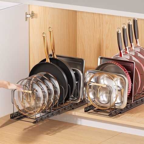 Amazon.com - PanPanPal Pots and Pans Organizer for under Cabinet, Pull out Pan Organizers inside Cabinet for Kitchen Cabinet Organizers and Storage with Adjustable Dividers and Handled Divider Pot And Pan Organizer, Diy Kitchen Hacks, Pan Organizer, Cabinet For Kitchen, Kitchen Cabinet Organizers, Deep Pantry, Pot And Pans Organization, Pot Organization, Kitchen Pans