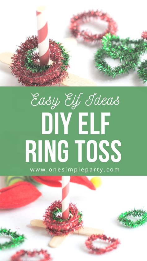 Looking for a new creative Christmas elf idea? Check out this easy to make DIY Elf Ring Toss. Your elf will enjoy playing it all season long! #elfringtoss #easyelfideas #easyelfideasforkids Elf On The Shelf Games Ideas, Elf On Shelf Preschool Ideas, Diy Elf Accessories, Elf Accessories Diy, Elf On The Shelf Crafts For Kids To Make, Elf Games For Kids, Elf On The Shelf Accessories Diy, Diy Elf On The Shelf Accessories, Elf Tricks