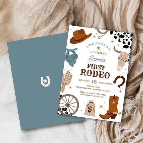 First Rodeo | Western Wild West Boy First Birthday Invitation - tap to personalize and get yours #Invitation #saddle #up, #wild #west, #boy, Rodeo Themed 1st Birthday Zazzle, My First Rodeo Birthday Boy Neutral, First Rodeo Birthday Boy Cake, My First Rodeo Birthday Boy, First Rodeo Birthday Boy, West Boy, Cowboy First Birthday, Rodeo Birthday Party, Cowboy Themed Birthday Party