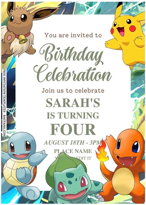 Awesome (Free Editable PDF) Pikachu & Pals Pokemon Birthday Invitation Templates #free #freeinvitation2019 #birthday #disney #invitations #invitationtemplates Pokemon Invitations Template, Pokemon Invitations, Invitations Template, Disney Invitations, Birthday Disney, Pokemon Birthday, Free Birthday, Kinds Of Colors, Some Text