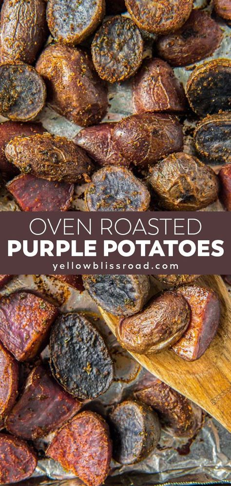 Purple Potatoes Recipe, Purple Potato Recipe, Baked Purple Sweet Potato, Roasted Purple Potatoes, Purple Potato Recipes, Potato Varieties, Spoon Fork Bacon, Tahini Recipe, Stuffed Potatoes