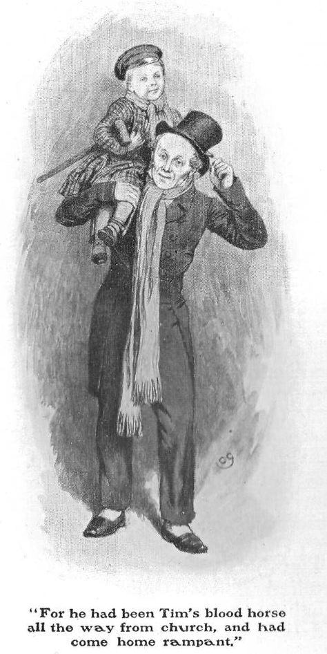 "​Bob Cratchit and Tiny Tim: "For he had been Tim's blo​o​d horse all the way home from church, and had come home rampant" — Green's sixteenth illustration for "A Christmas Carol" Scrooge Christmas Decorations, Tiny Tim Christmas Carol, Christmas Carol Characters, Scrooge A Christmas Carol, Bob Cratchit, Dickens Christmas Carol, Christmas Carol Charles Dickens, Charles Dickens Christmas, Dickens Christmas