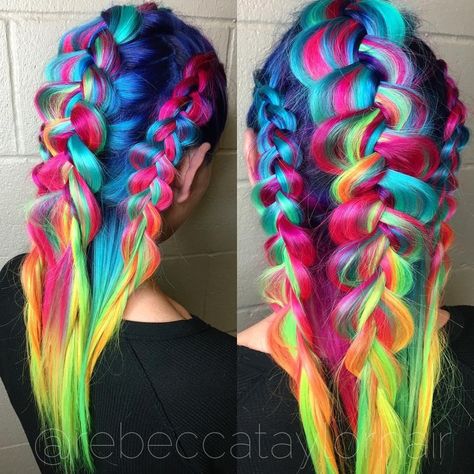 Unique Dyed Hair, Rainbow Hair Color, Hair Color Unique, Neon Hair, Hair Color Crazy, Multicolored Hair, Beautiful Hair Color, Dye Colors, Pretty Hair Color