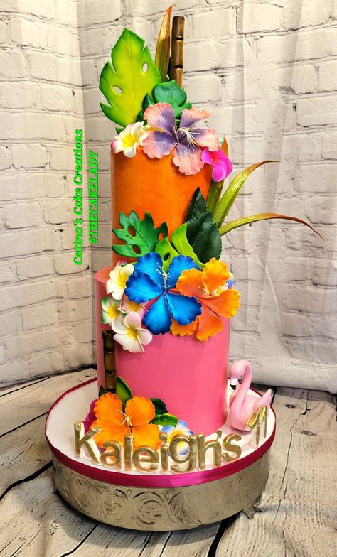 Tropical Cake Design, Pool Party Ideas For Kids, Hawaiian Birthday Cakes, Aloha Cake, Tropical Birthday Cake, 21st Bday Cake, Bolo Paris, Pool Party Ideas, Cake Summer