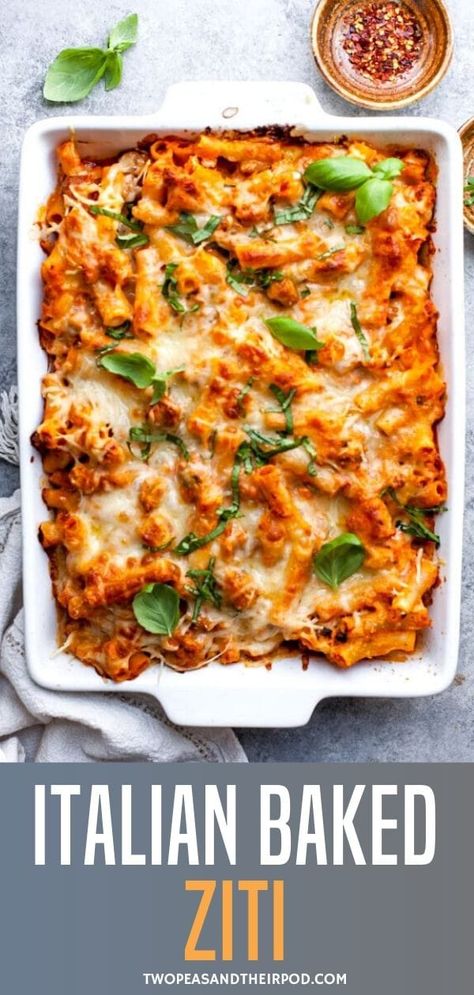 A big pan of Baked Ziti filled with pasta, cheese, sausage, and marinara sauce just might be the best dinner ever, especially when garlic bread is served on the side. This baked pasta is a family favorite! Baked Ziti With Sausage, Pasta Cheese, Ziti Recipe, Ziti Pasta, Ziti Recipes, Baked Ziti Recipe, Best Dinner, Baked Pasta, Baked Pasta Recipes