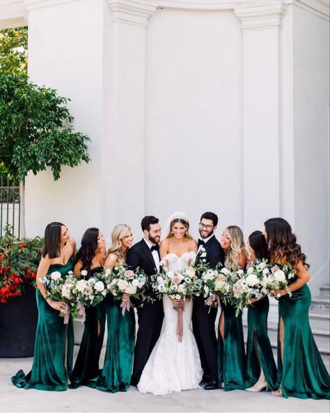 Gold And Emerald Bridesmaid Dresses, Mix Match Emerald Green Bridesmaid Dresses, Bridal Party Emerald Green, Dark Green Bridal Party, Emerald Green Bridal Party, Navy And Emerald Wedding, Emerald Green Wedding Party, Dark Teal Bridesmaid Dresses, Bridesmaid Theme