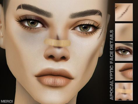 Sims 4 — Apocalyptic Face Details by -Merci- — 2 Swatches, Unisex. Skin detail category. Have Fun! Apocalypse Makeup, Zombie Hair, Apocalypse Clothing, Zombie Clothes, Horror Clothes, Die Sims 4, Face Details, The Sims 4 Skin, Makeup Cc