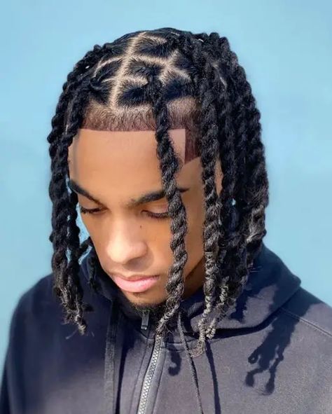 Men's hairstyles twist 2024 18 ideas: The Complete Guide - Fall Update 2024 Men Half Braids Hairstyles, Dread Plaits Men, Men’s Two Strand Twist Long Hair, Braided Starter Locs, Kamakazi Twist Men, Two Strand Locs Men, Men Hair Twist Styles, Locs For Boys, Dread Locks Men