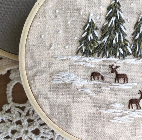 Deer in the Woods Pattern - Etsy Embroidered Christmas Stocking Diy, Christian Embroidery Designs, Embroidery Ornaments, Winter Embroidery, Christmas Embroidery Patterns, Christmas Embroidery Designs, Embroidery Christmas, Embroidered Christmas, Hand Embroidery Projects