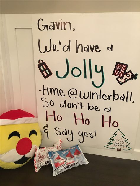 winterball promposal winter christmas funny unique original winter dance holidays santa Christmas Dance Proposal Ideas, Winters Response Poster, Christmas Dance Asking Ideas, Posters For Winter Formal, Winter Dance Asking Ideas, Poster Ideas For High School Dance, Winter Ball Asking Ideas, Winter Ball Proposals Ideas, Christmas Poster Ideas For School