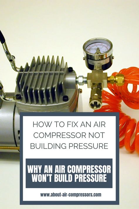 The motor runs and runs. The pump sounds like it’s operating, but the air pressure in the tank is not rising in pressure at all. Or, the pressure in the tank rises to a certain level, and then the pressure stops rising, even though the compressor continues to run. Leaving you wondering why your compressor isn’t quite working how an air compressor should work! | Why Is My Air Compressor Not Building Pressure? | #aircompressor Air Compressor Repair, Air Pressure, Air Compressor, Compressor, Fix It, Repair, Building