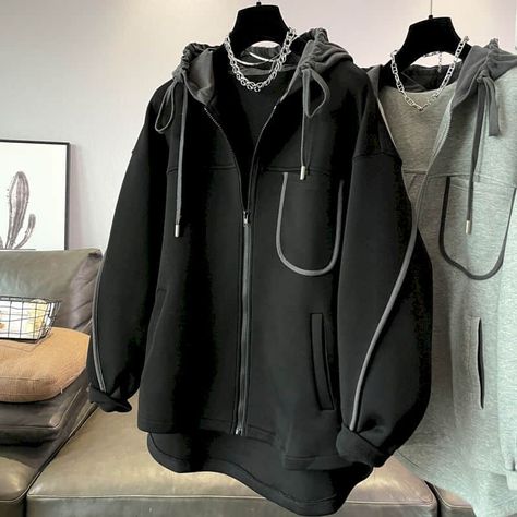 Oversized Hoodies Women Casual Hooded Cardigan Jackets Autumn Winter Trendy Loose Hoodie Contrast Color Hooded Coat Womens Tops - Hoodies & Sweatshirts - AliExpress Techwear Outfits, Oversized Hoodies, Men's Formal Style, Winter Fashion Outfits Casual, Loose Hoodie, Korean Casual Outfits, Dress Design Sketches, Easy Trendy Outfits, Hooded Cardigan