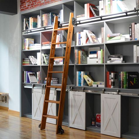 Amazon.com: DIYHD LT-30 Length 39-3/4" Round Tube Sliding Library Hardware Rolling Full Set Track Kit(No Ladder), Rustic Black: Home Improvement Sliding Ladder Bookshelf, Sliding Ladder, Interior Barn Door Hardware, Rolling Ladder, Contemporary Barn, Library Ladder, Carriage Doors, Ladder Bookshelf, Home Office Kitchen