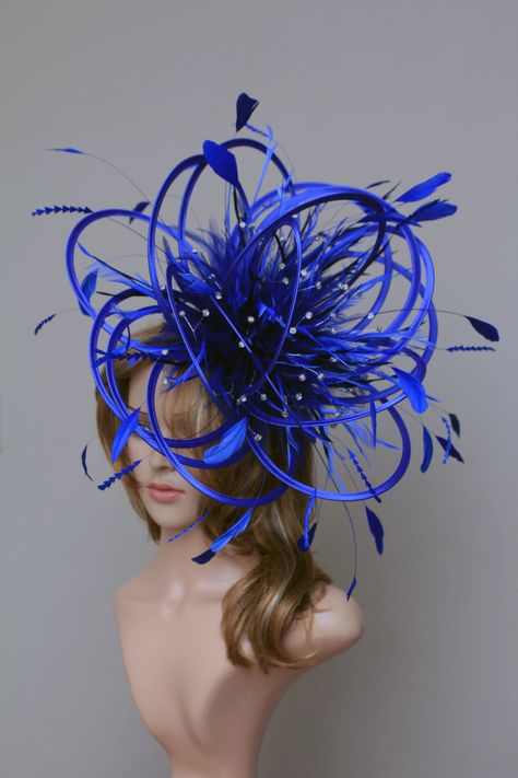 Excited to share the latest addition to my #etsy shop: Large Royal Blue Rhinestone Diamante Feather Fascinator Hat - wedding, ladies day - choose any colour feathers & satin https://etsy.me/2kPC2bH #weddings #accessories #fascinator #hat #ladiesday #derby #races #ascot Kentucky Derby Hats Diy, Derby Hats Diy, Crinoline Fascinator, Royal Blue Fascinator, Fascinator Hats Diy, Hair Accessories Crown, Fascinator Hats Wedding, Dressy Hats, Blue Fascinator