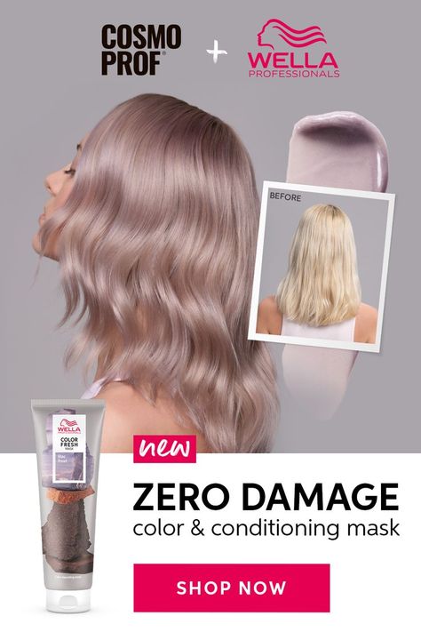 Lilac is in—and now it's so much easier to maintain! Send your clients home with the Wella Color Fresh Mask in Lilac Frost for easy at-home color maintenance. This zero-zamage, deep conditioning mask will help to neutralize any brass in between salon appointments, OR your clients can use it to frost themselves at home! Now available at CosmoProf Beauty Stores. Lilac Frost Hair, Wella Color Fresh Mask, Color Fresh Mask, Deep Conditioning Mask, Hair Growth Women, Frosted Hair, Hair Mask For Damaged Hair, Wella Color Fresh, Professional Hair Color