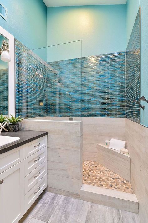 COASTAL BATHROOM IDEAS – After the nautical bathroom ideas, we now provide 10 coastal bathroom styles for you. Basically, the two bathroom concepts al... Barndominium Bathrooms, Barndominium Bathroom, Casita Bathroom, Nautical Bathroom Design Ideas, Design Interior Baie, House Bathroom Designs, Coastal Bathroom Design, Beach House Bathroom, Bilik Air