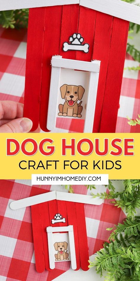 This popsicle stick dog house is one of the best preschool crafts to make this spring and summer! It's a cute farm craft perfect for pre-k or kindergarten! Just grab some popsicle sticks from Dollar Tree and the free printable template. Then follow the step by step instructions to learn how to put together this easy art project at home or in the classroom. Dog House Craft Preschool, Project For Preschool, Cute Popsicle, Puppy Crafts, Summer Preschool Crafts, Spring Crafts Preschool, Winter Crafts Preschool, Preschool Crafts Fall, Farm Craft