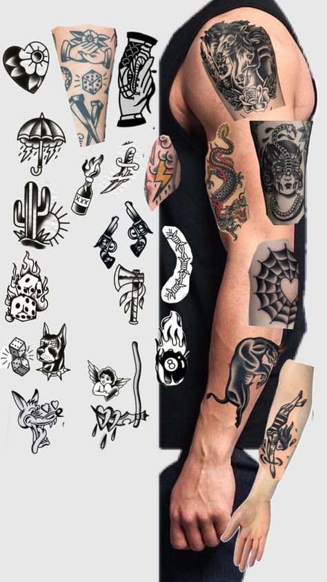 Black and gray American traditional. With hints of red. Black And Gray American Traditional, Black And Gray Traditional Tattoos, Traditional Tattoos, American Traditional, Black And Gray, Traditional Tattoo, Black And Grey, Tattoos, Grey