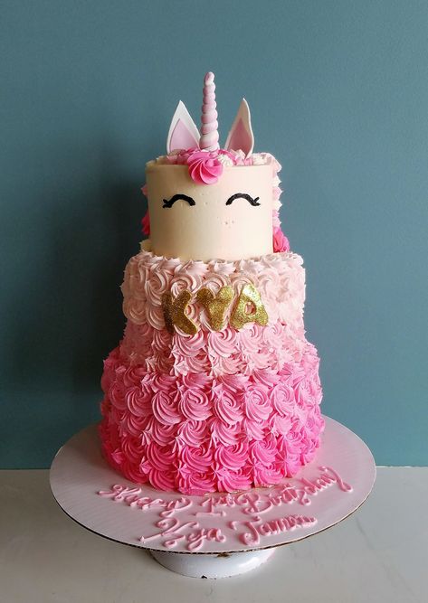 Three Tier Unicorn Cake, 3 Tier Unicorn Cake, Bday Cakes For Girls, Pink Unicorn Cake, Unicorn Cake Ideas, Drop Cake, 2 Layer Cakes, 3 Layer Cakes, Sparkle Birthday